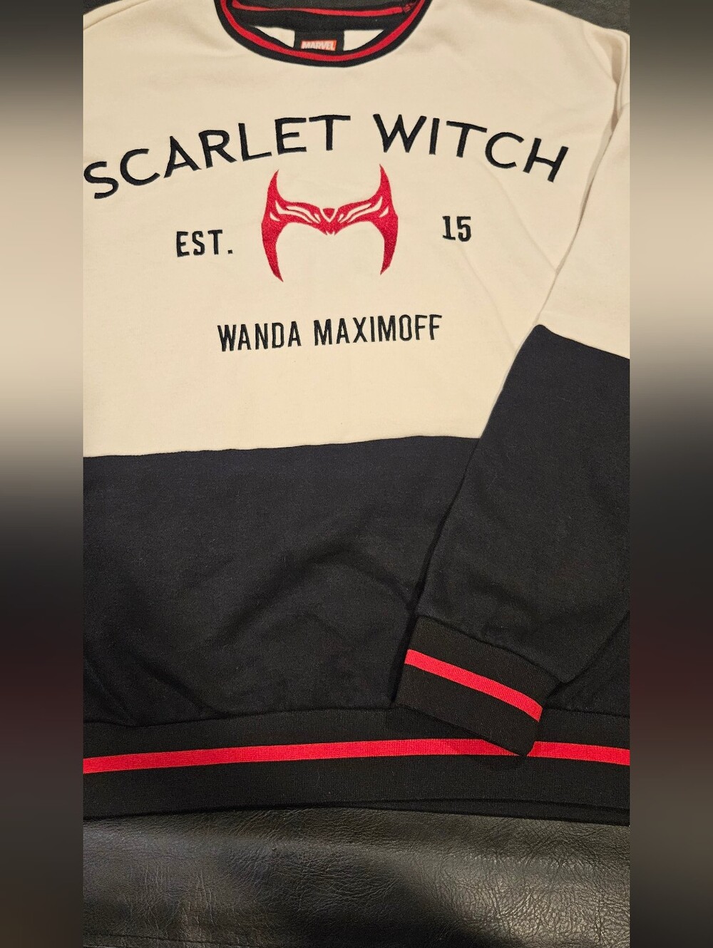 Marvel Scarlet Witch Wanda Maximoff Colorblock Crewneck - Black, White & Red